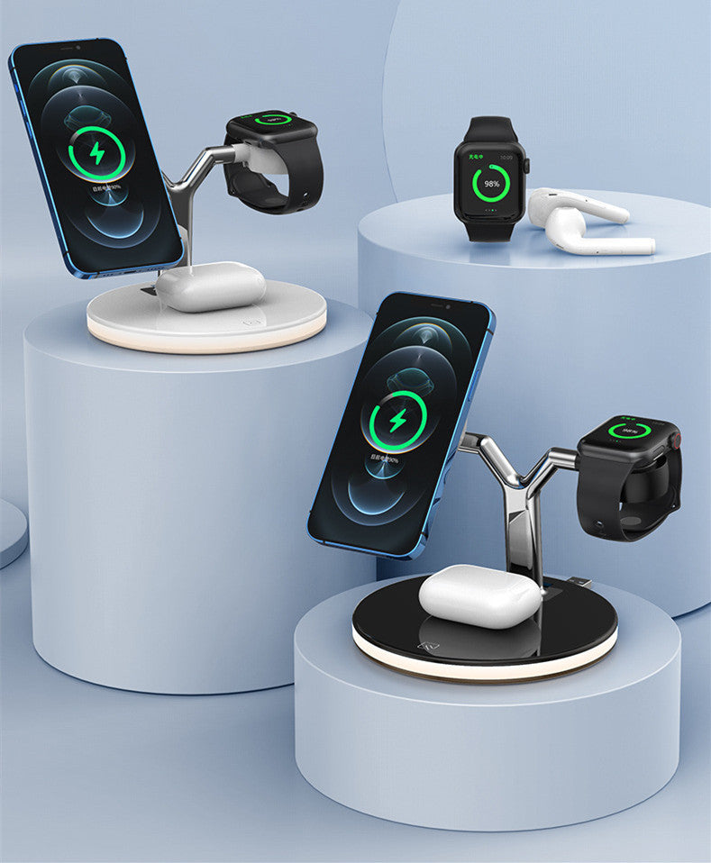 3-in-1 Magnetic Wireless Charging Stand – 15W Fast Charging Dock