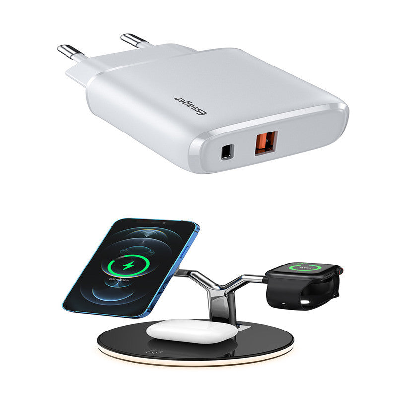 3-in-1 Magnetic Wireless Charging Stand – 15W Fast Charging Dock